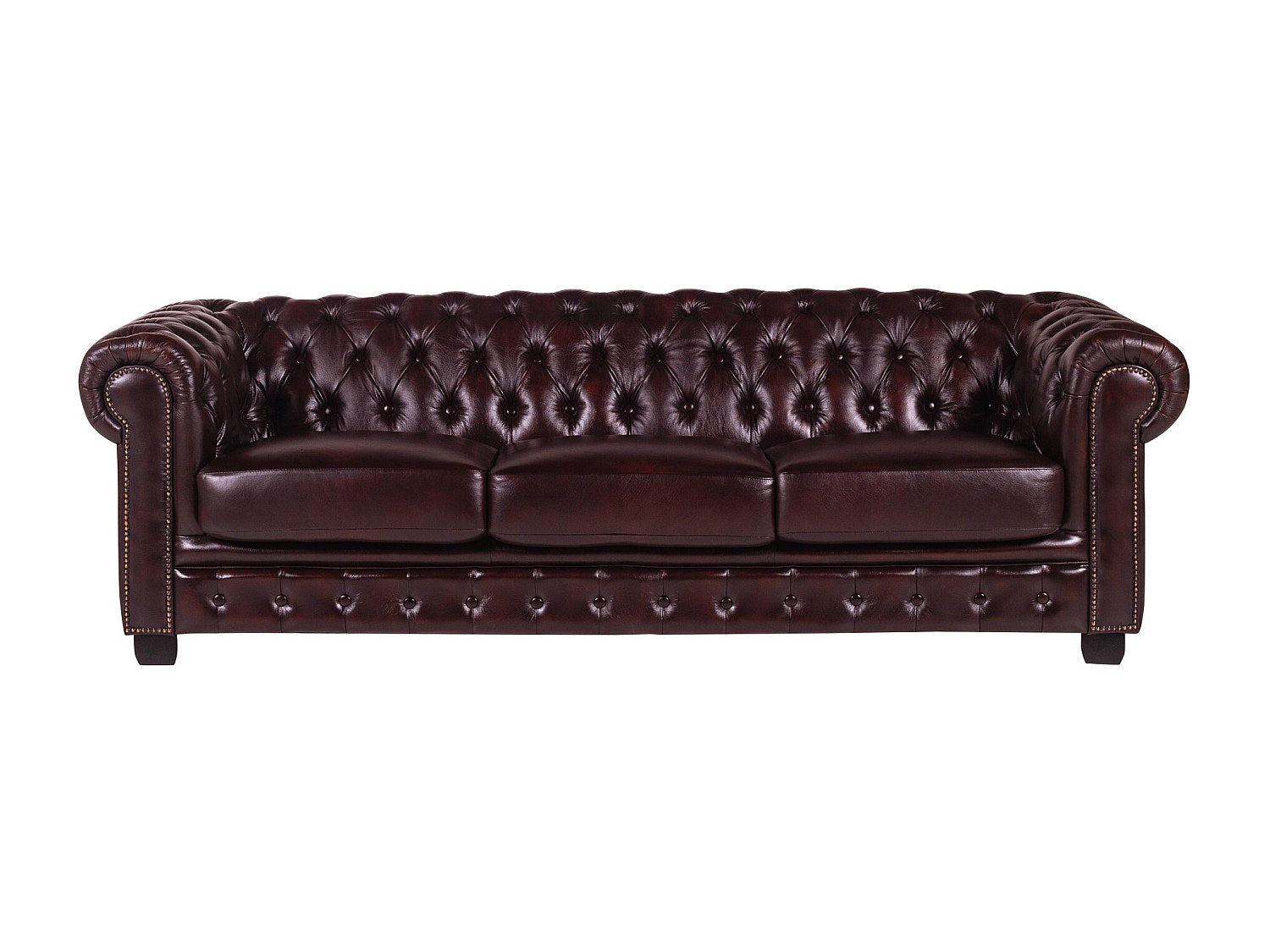 Canapé Chesterfield droit 4 places rouge cuir - Brenton