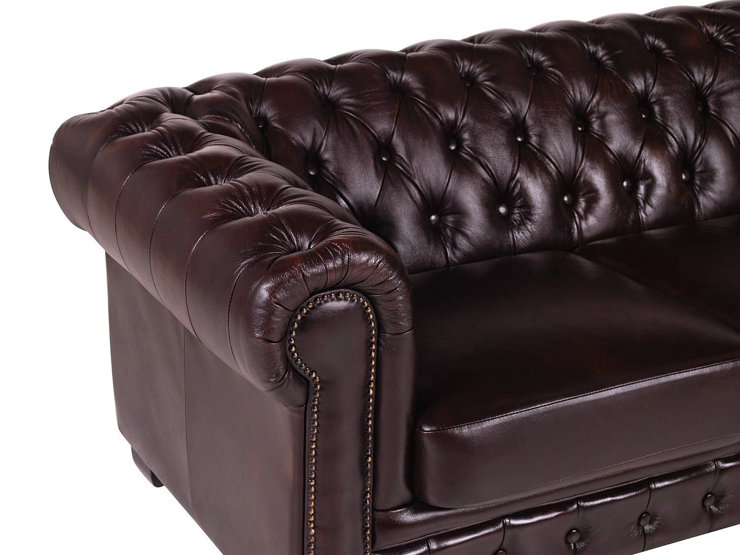 Canapé Chesterfield droit 4 places rouge cuir - Brenton