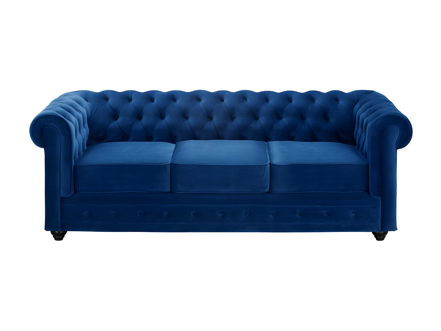 Canapé Chesterfield droit 3 places bleu velours