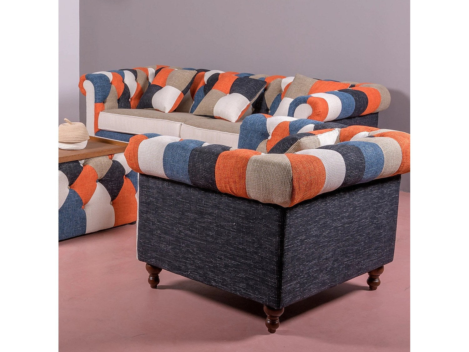 Fauteuil Chesterfield multicolore tissu