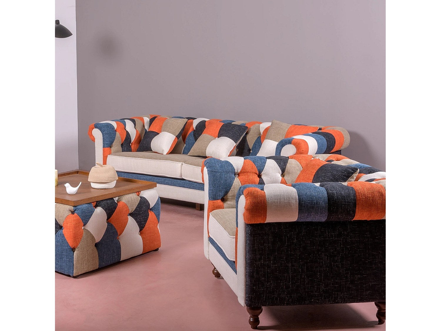 Fauteuil Chesterfield multicolore tissu