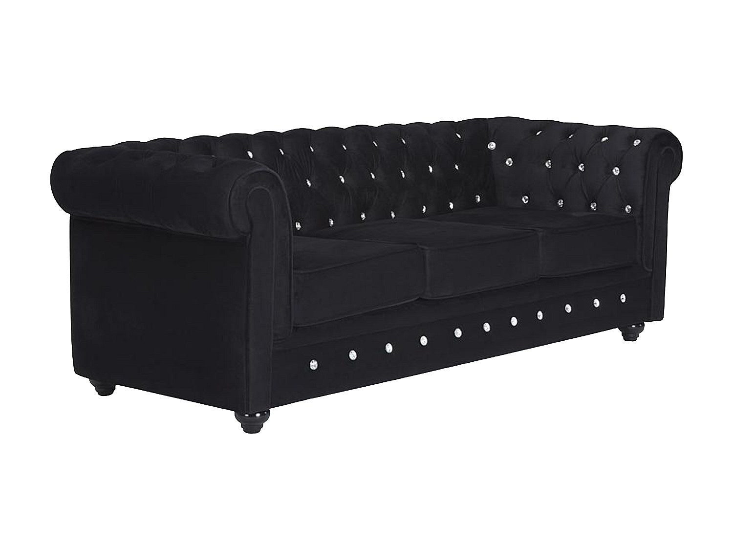 Canapé Chesterfield droit 3 places noir velours