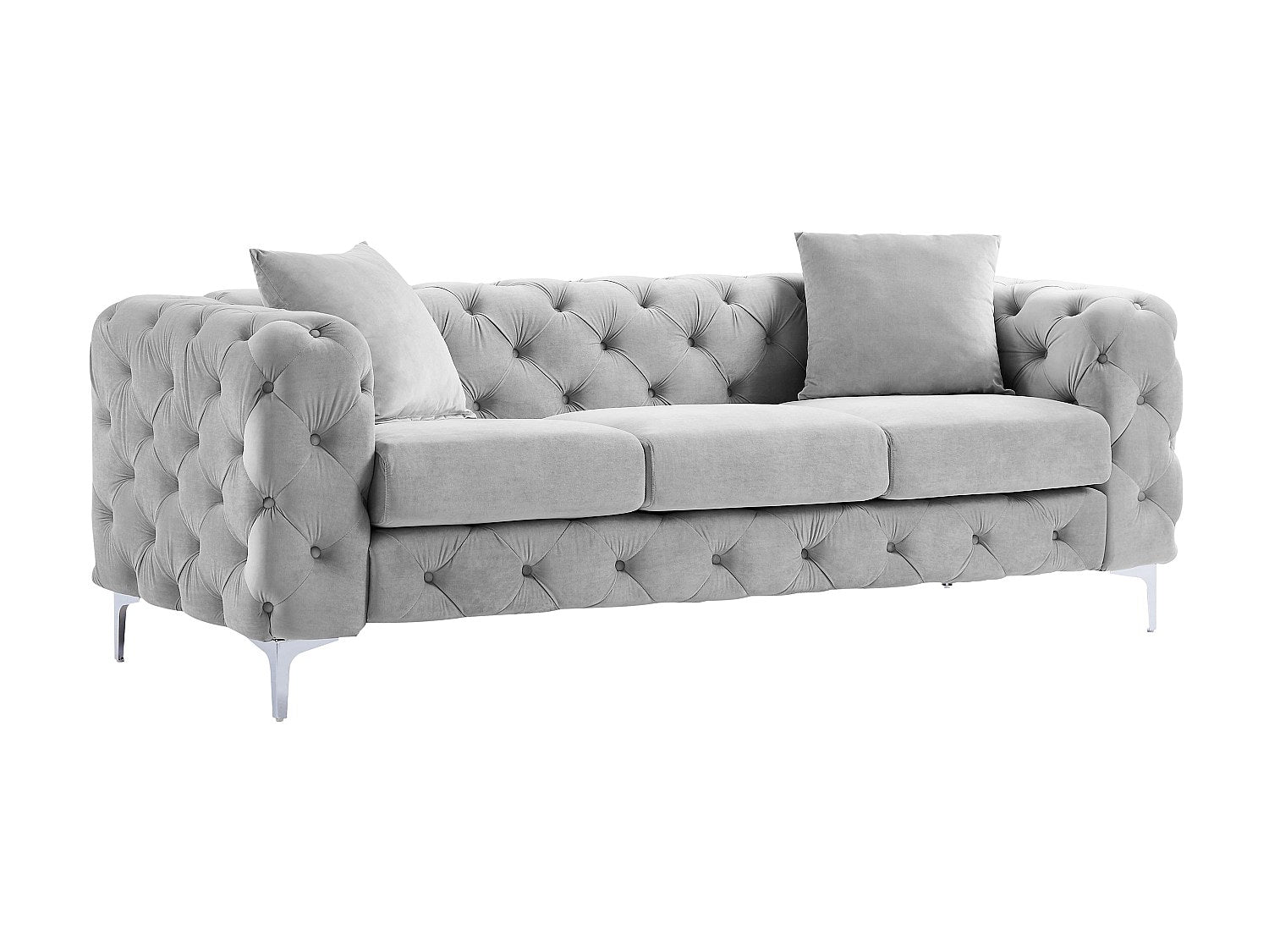Canapé Chesterfield droit 3 places gris velours - Edwina