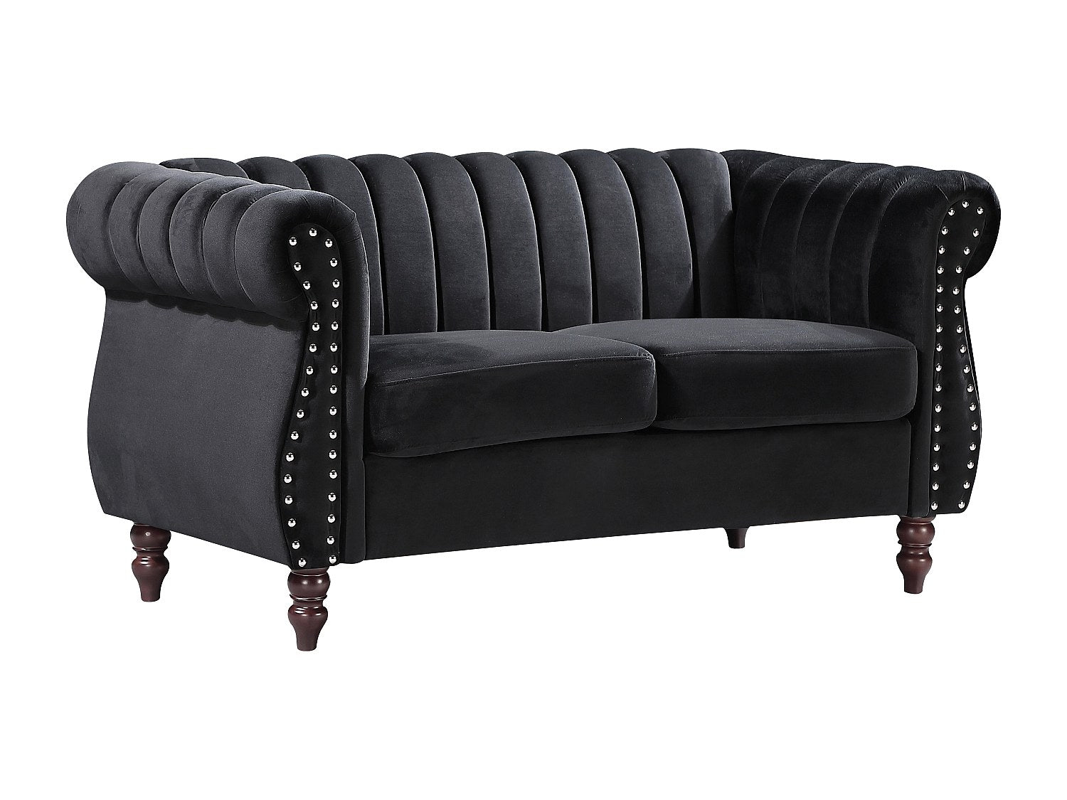 Canapé Chesterfield droit 2 places noir velours - Trumbo