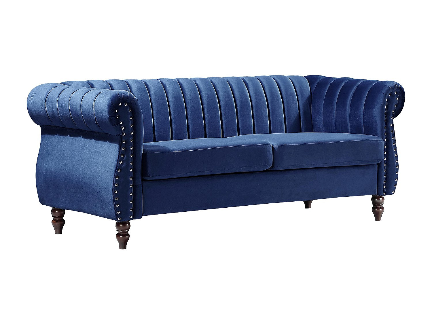 Canapé Chesterfield droit 3 places bleu velours - Trumbo