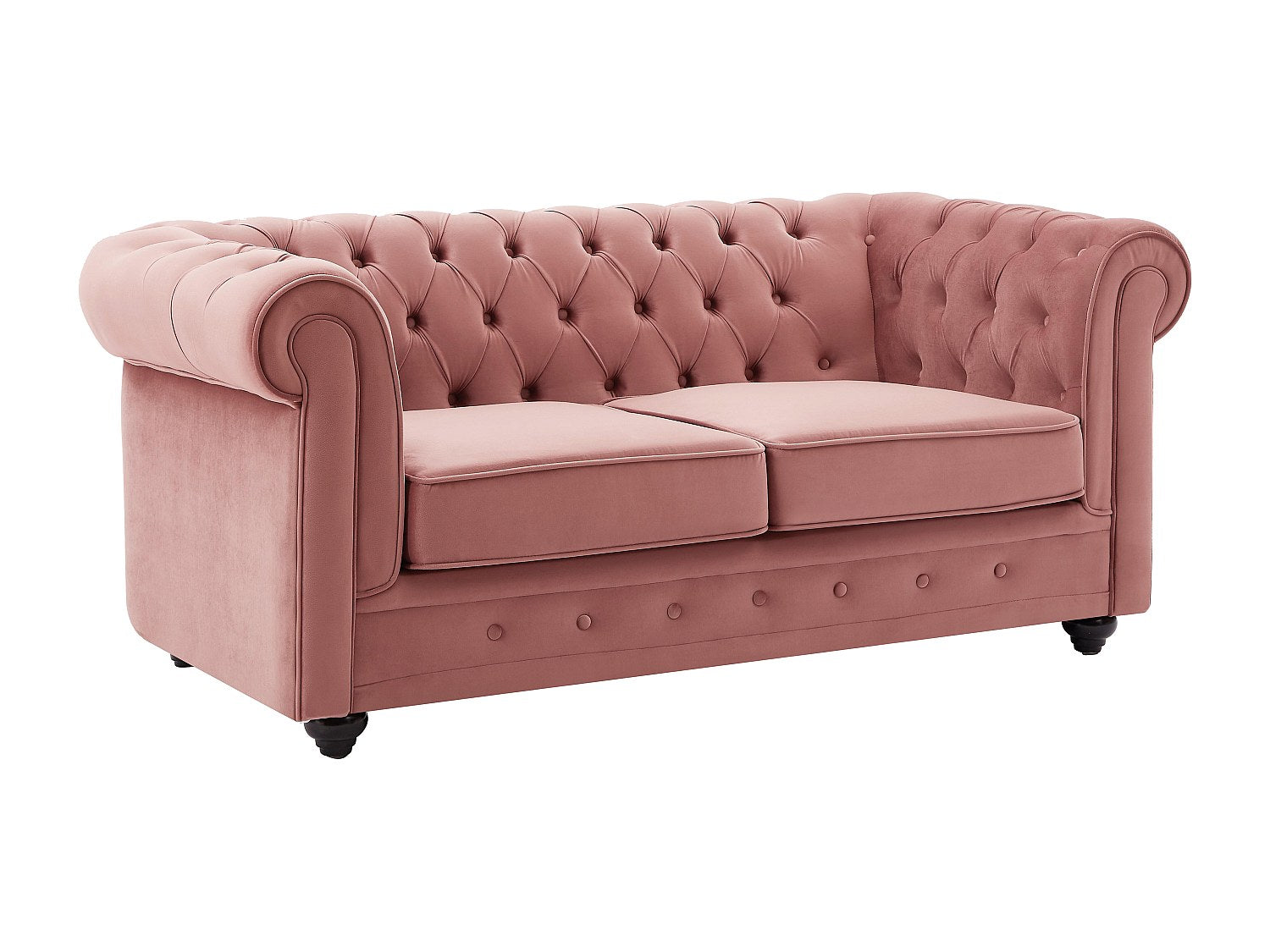 Canapé Chesterfield droit 2 places rose velours