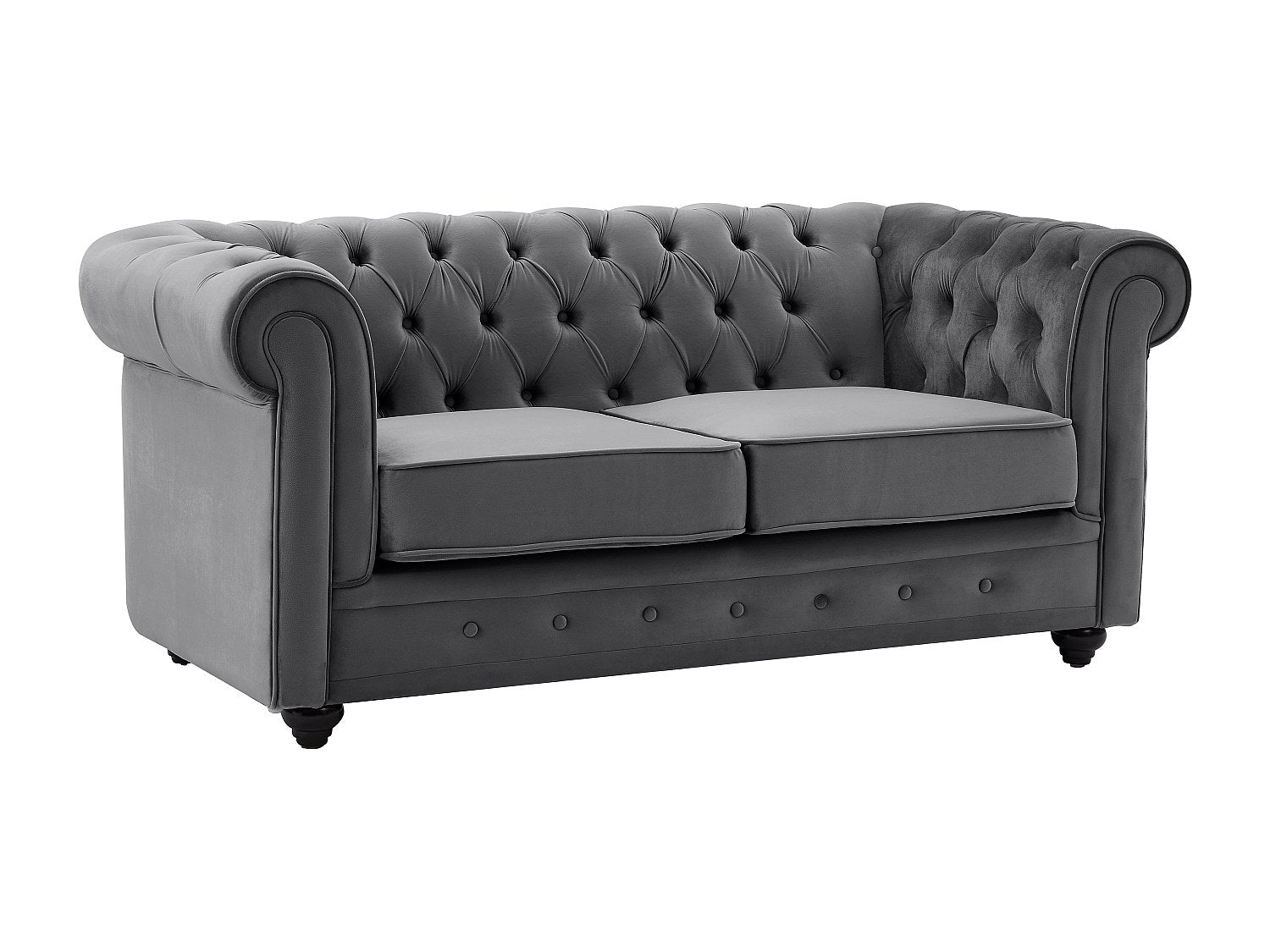 Canapé Chesterfield droit 2 places gris velours