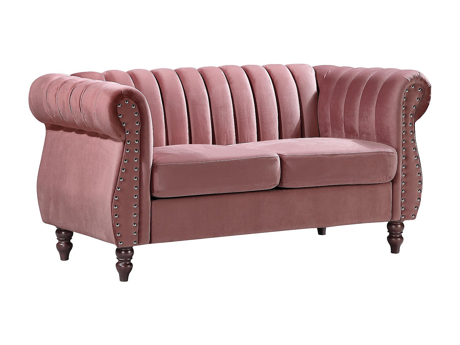 Canapé Chesterfield droit 2 places rose velours - Trumbo
