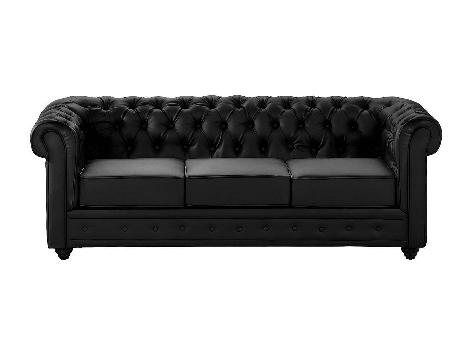 Canapé Chesterfield droit 3 places noir simili cuir
