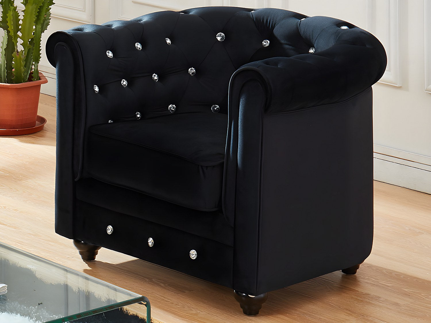 Lot de 2 fauteuils Chesterfield noir velours