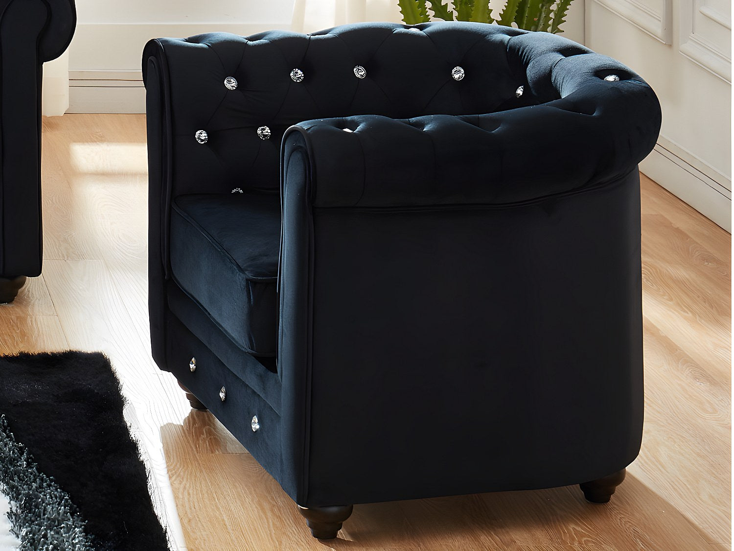 Lot de 2 fauteuils Chesterfield noir velours