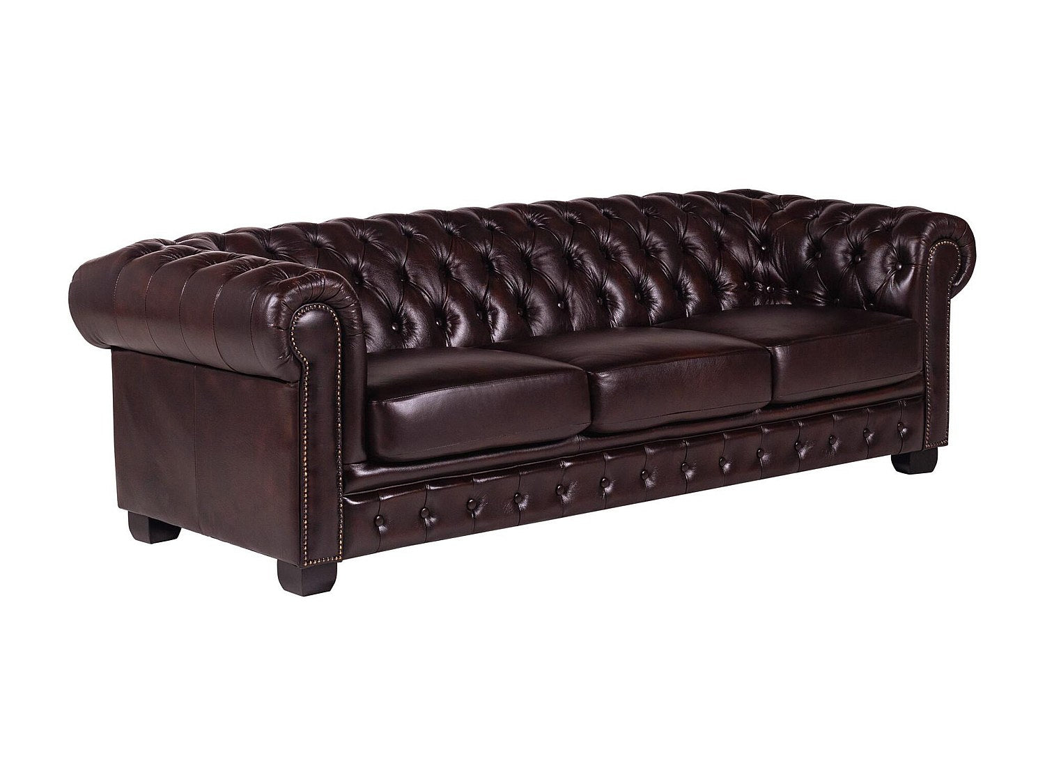 Canapé Chesterfield droit 4 places rouge cuir - Brenton