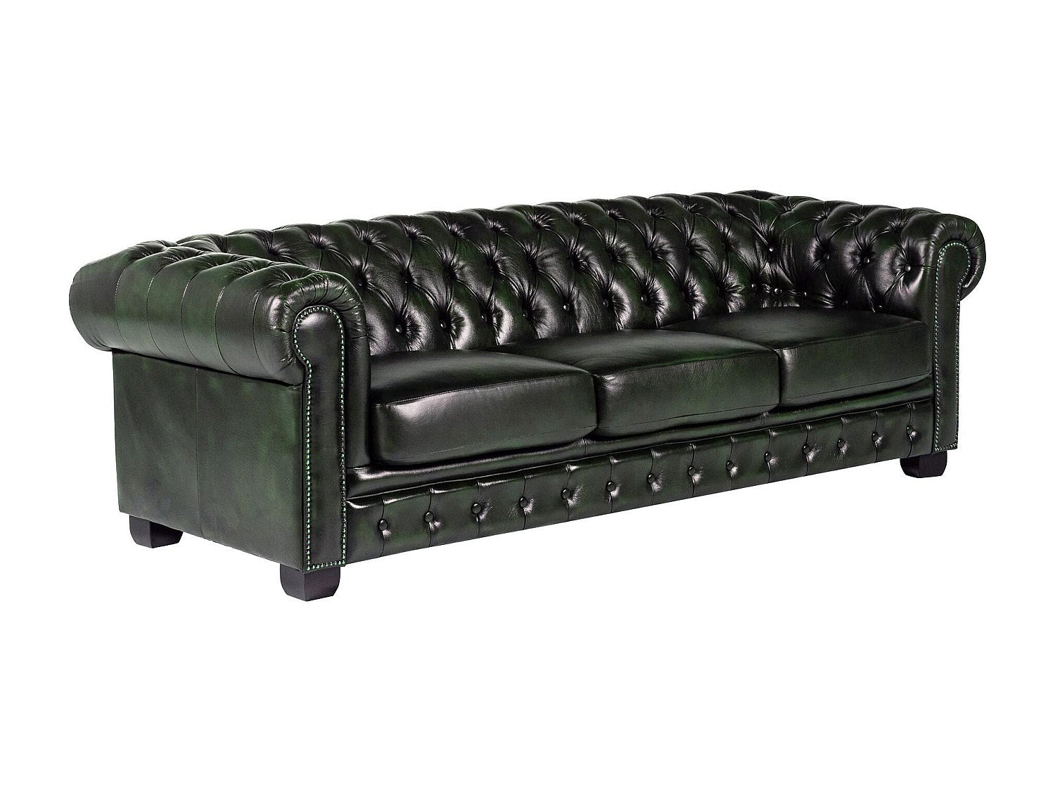 Canapé Chesterfield droit 4 places vert cuir - Brenton