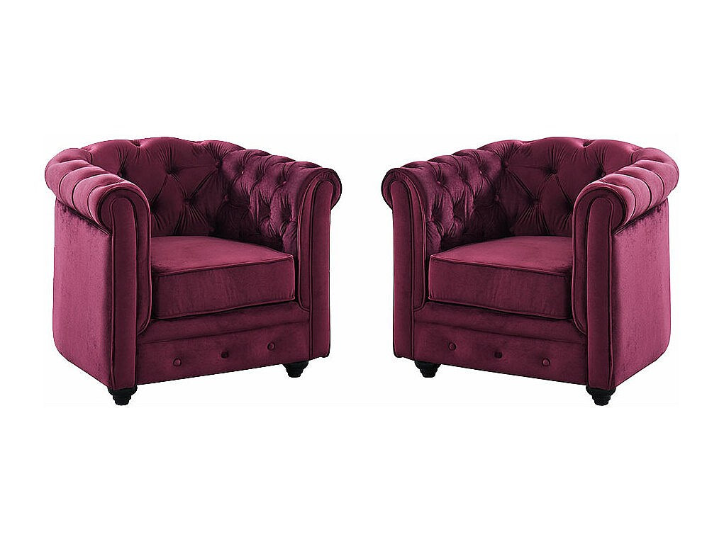 Lot de 2 fauteuils Chesterfield rouge velours
