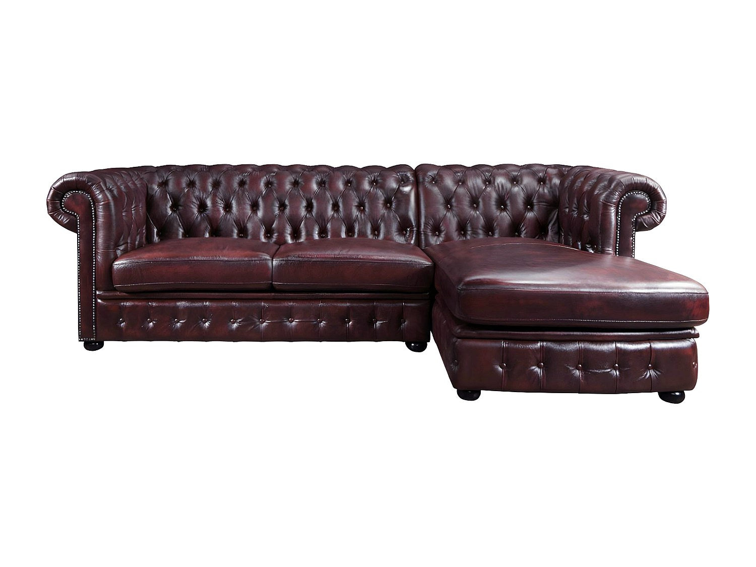 Canapé Chesterfield angle rouge cuir - Brenton