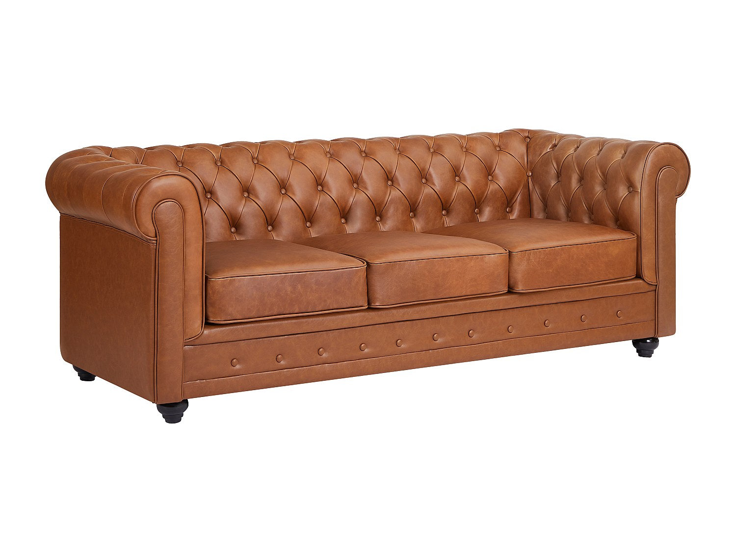 Canapé Chesterfield droit 3 places marron cuir