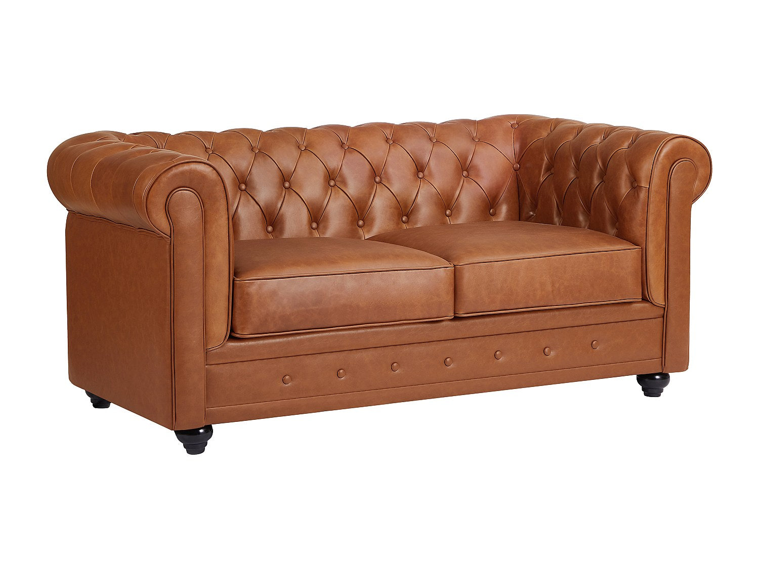 Canapé Chesterfield droit 2 places marron cuir