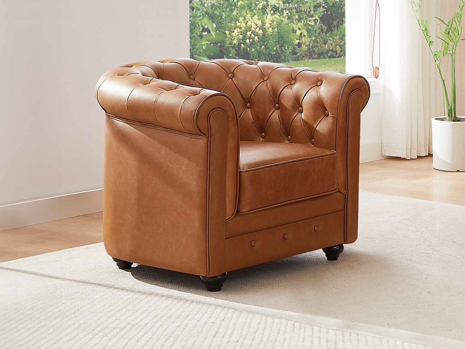 Fauteuil Chesterfield marron cuir