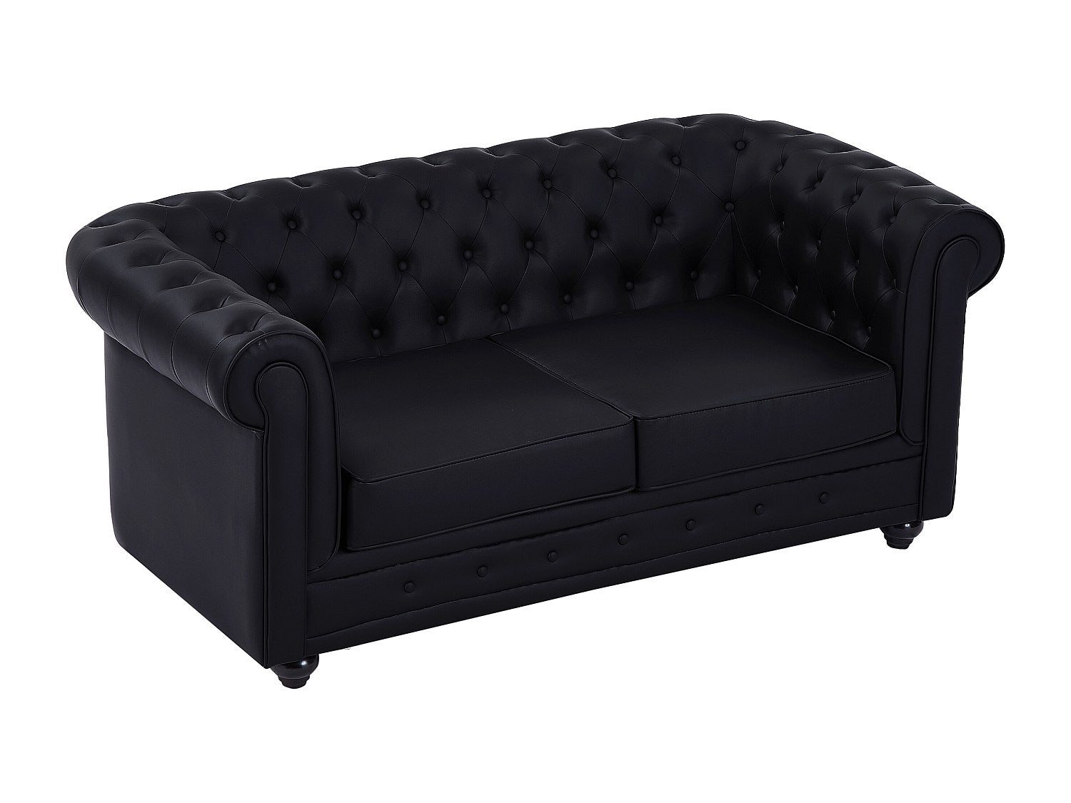 Canapé Chesterfield droit 2 places noir simili cuir