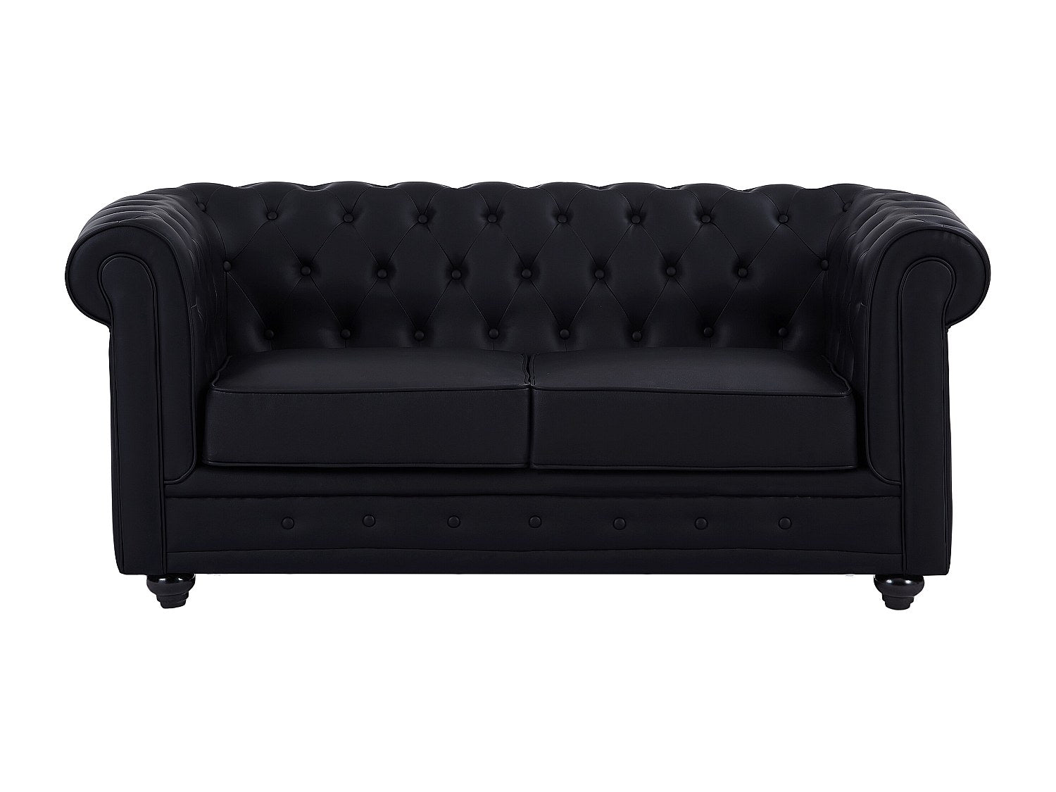 Canapé Chesterfield droit 2 places noir simili cuir