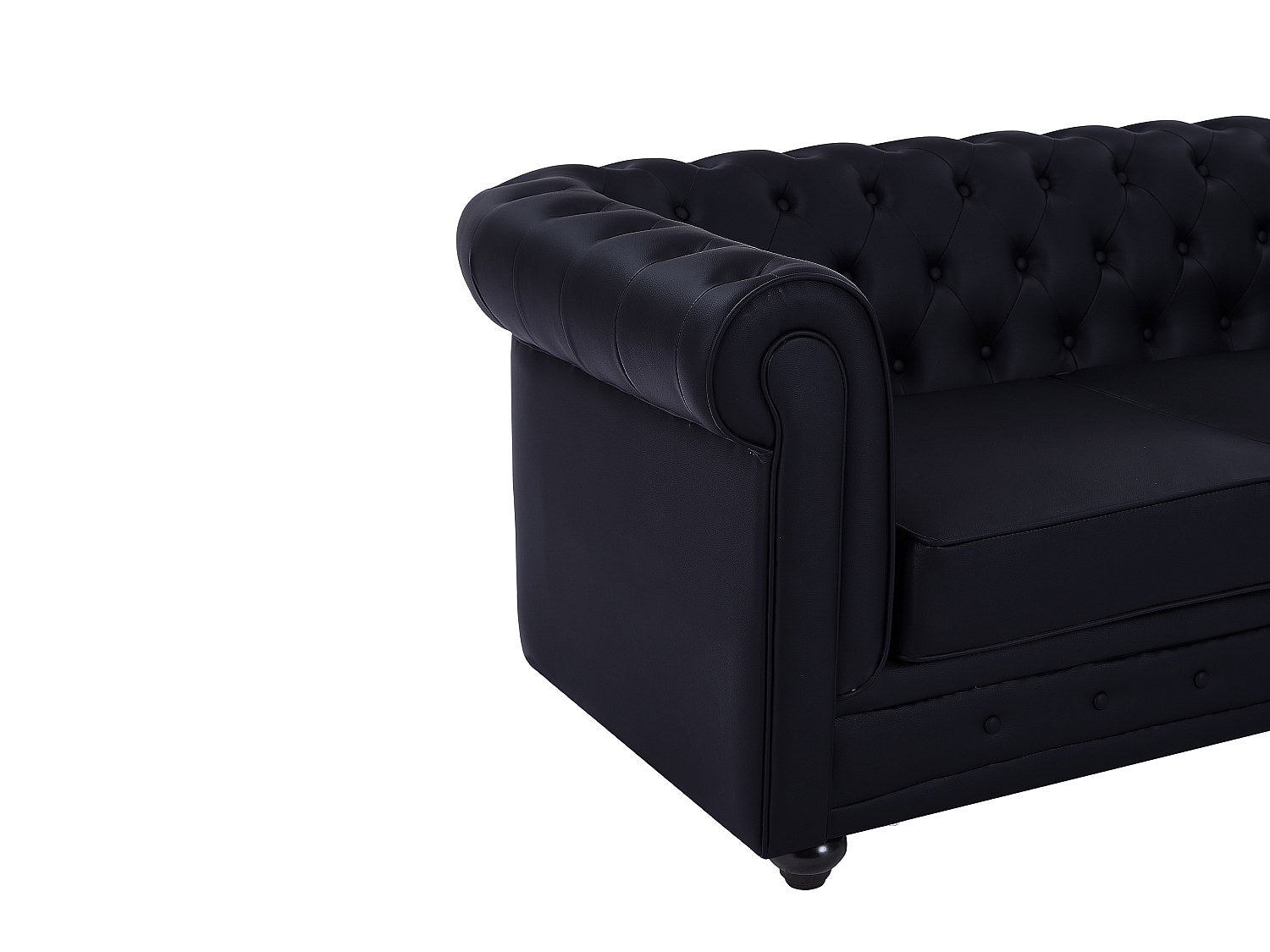 Canapé Chesterfield droit 2 places noir simili cuir