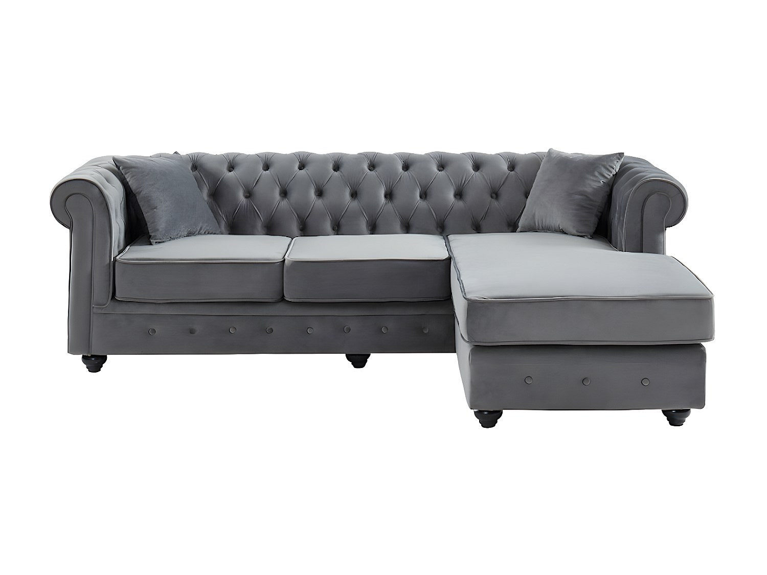 Canapé Chesterfield angle gris velours - Toledo