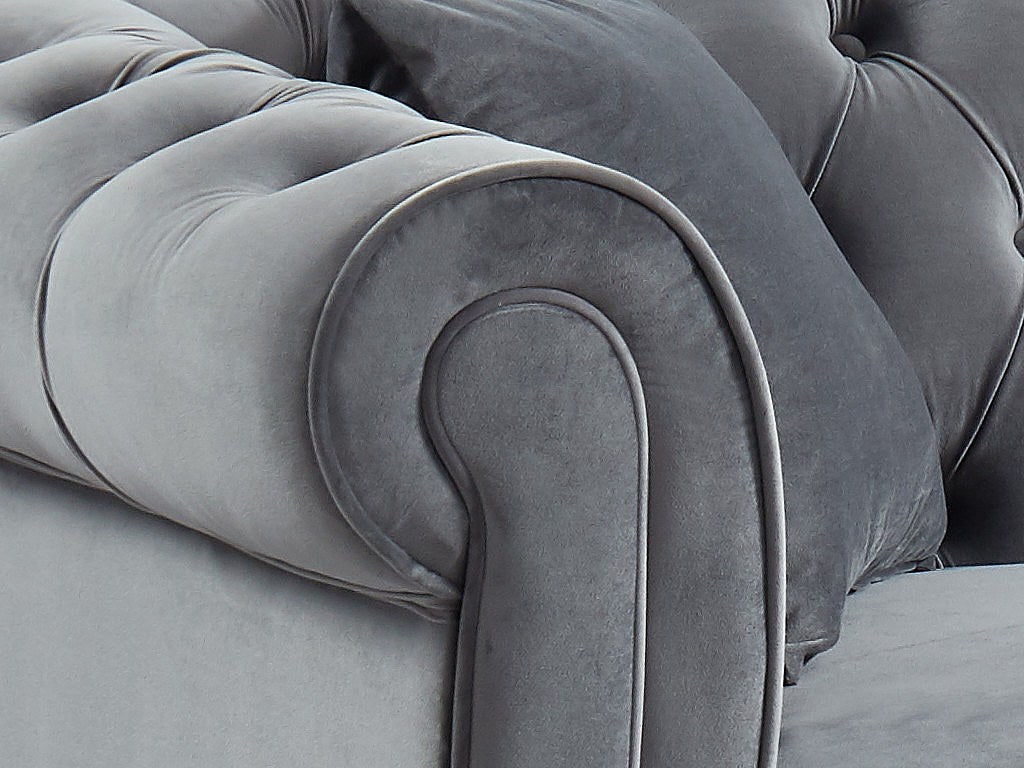 Canapé Chesterfield angle gris velours - Toledo