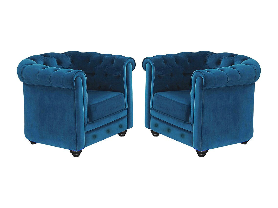 Lot de 2 fauteuils Chesterfield bleu velours