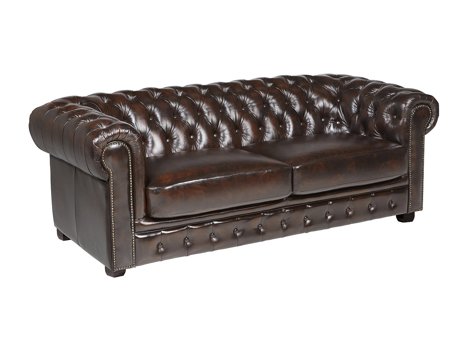 Canapé Chesterfield droit 3 places marron cuir - Brenton