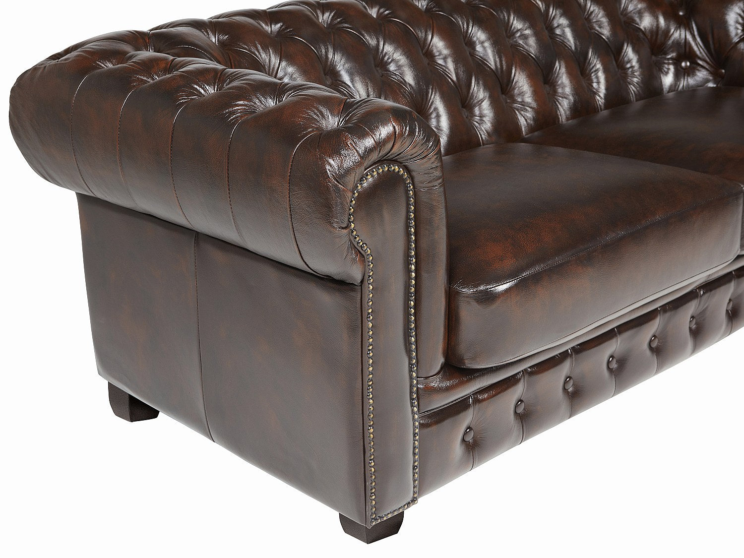 Canapé Chesterfield droit 3 places marron cuir - Brenton