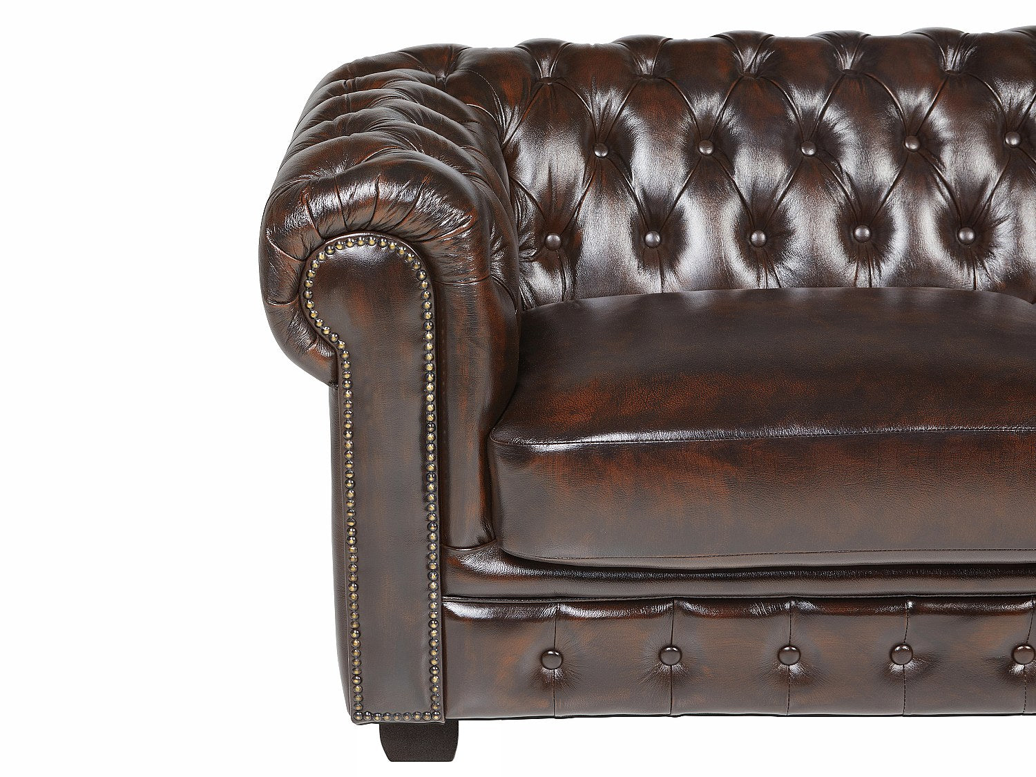 Canapé Chesterfield droit 3 places marron cuir - Brenton