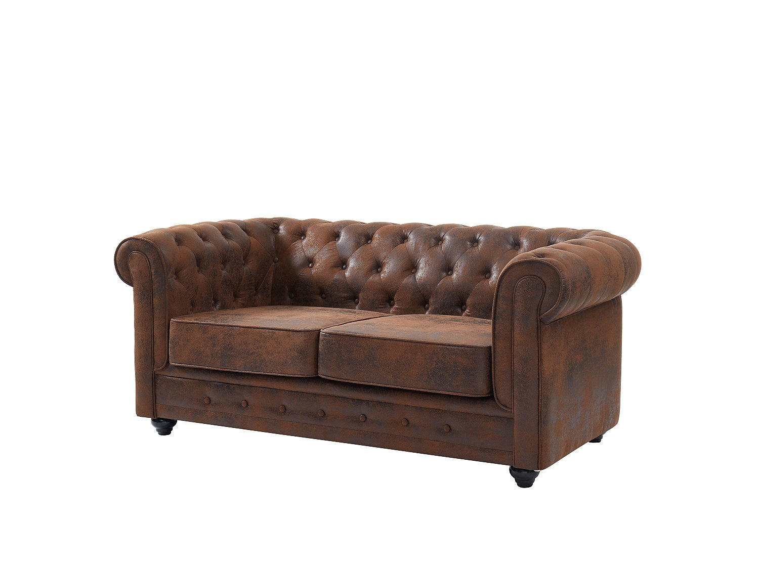 Canapé Chesterfield droit 3 places marron tissu