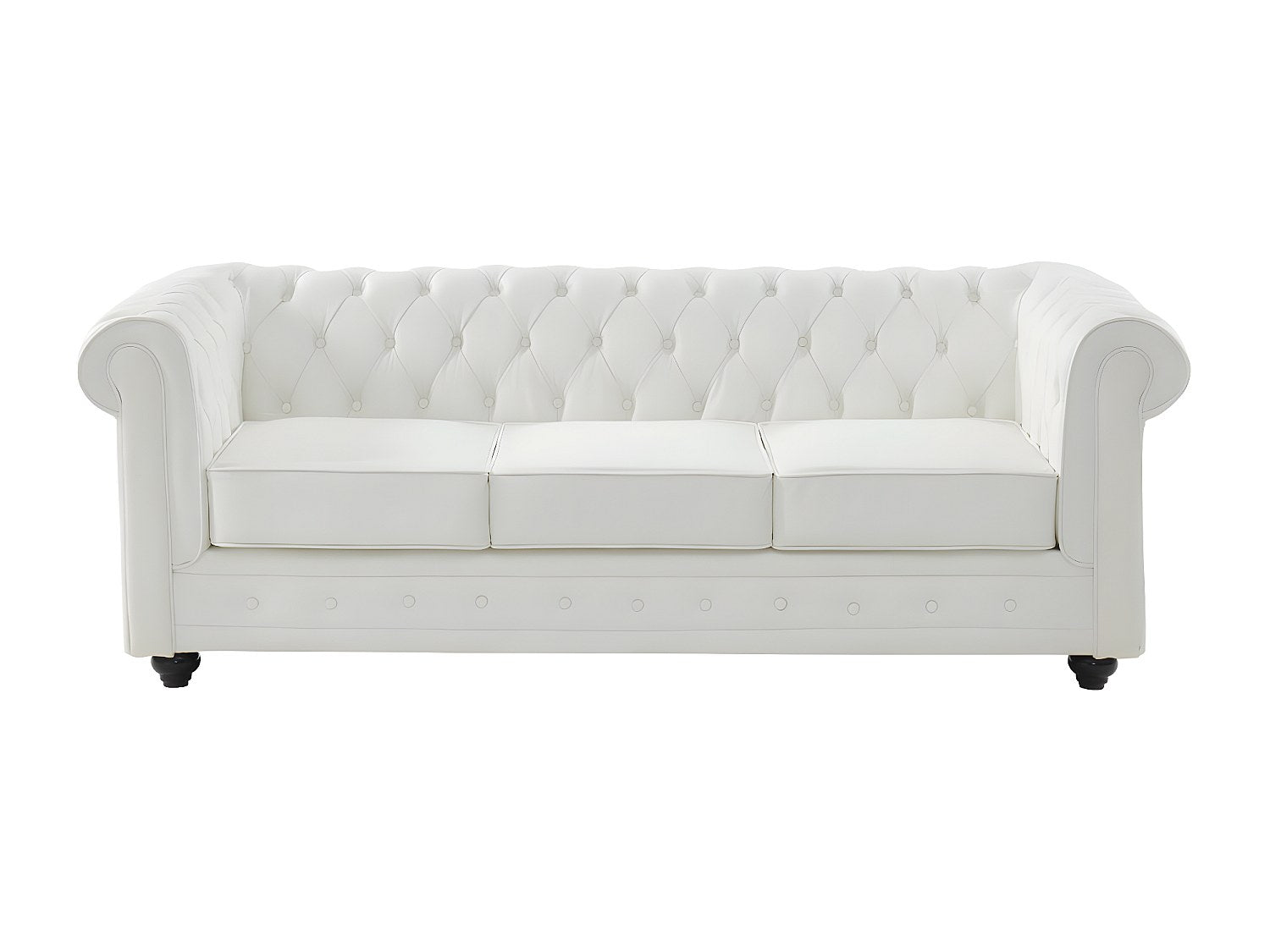 Canapé Chesterfield droit 3 places blanc cuir