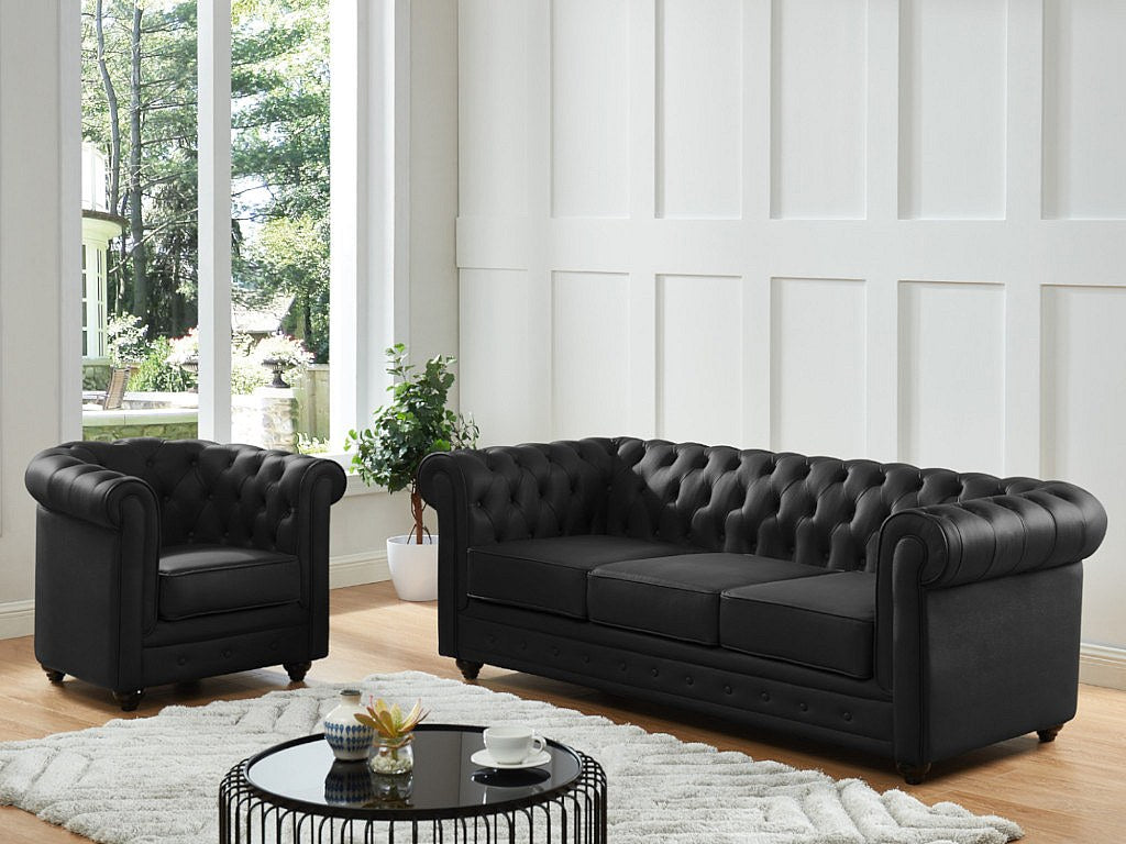 Fauteuil Chesterfield noir cuir