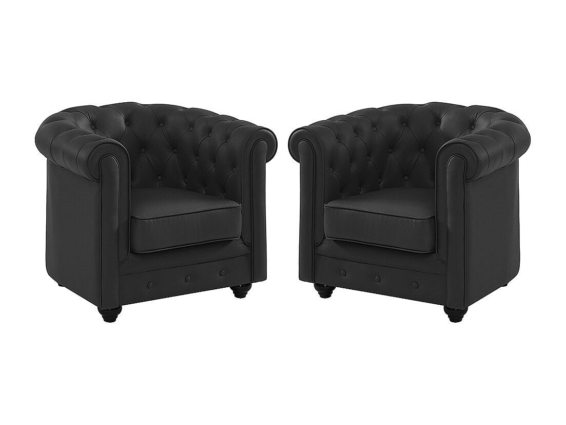 Lot de 2 fauteuils Chesterfield noir cuir
