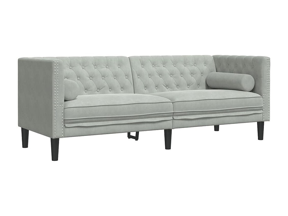 Canapé Chesterfield droit 3 places gris velours