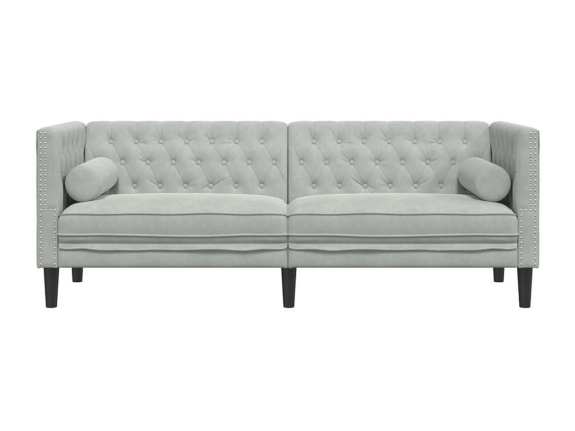 Canapé Chesterfield droit 3 places gris velours