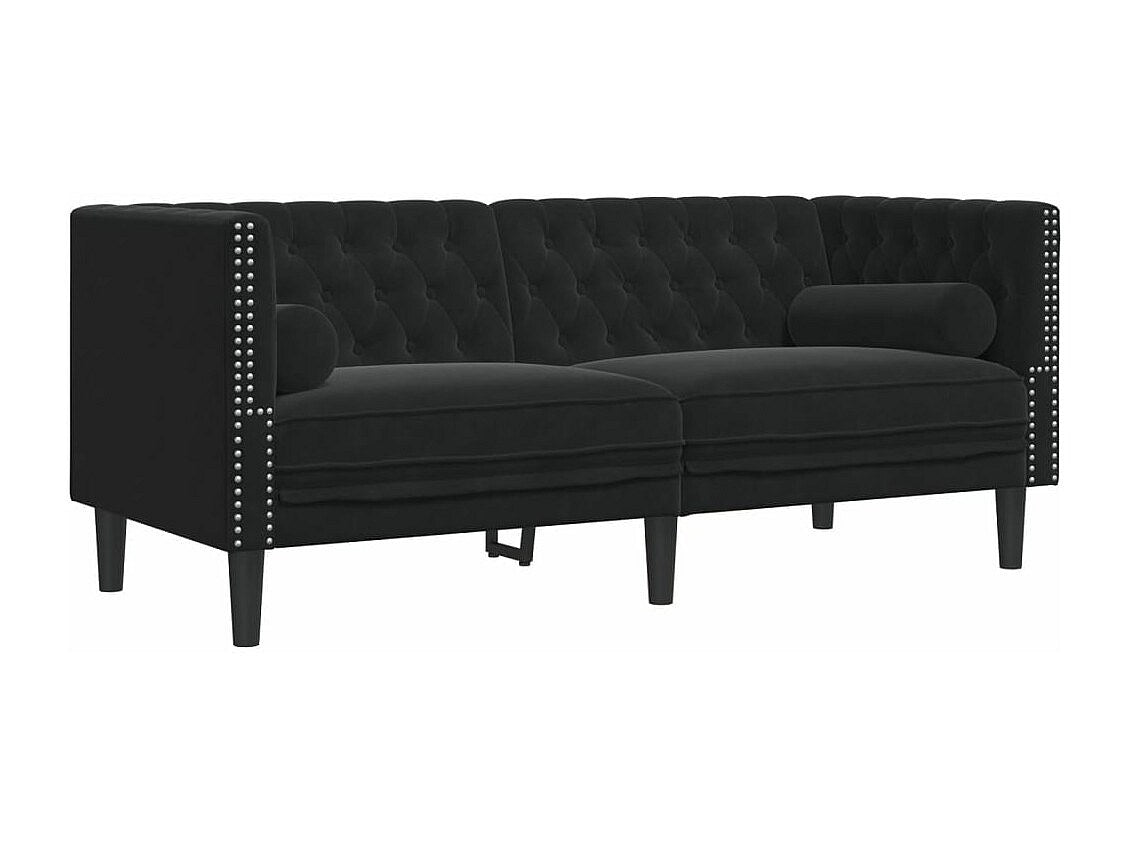 Canapé Chesterfield droit 2 places noir velours