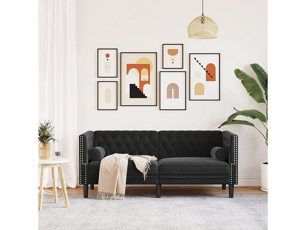 Canapé Chesterfield droit 2 places noir velours