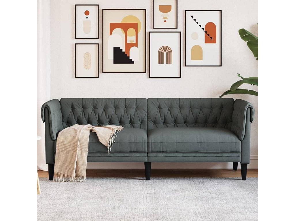Canapé Chesterfield droit 3 places gris tissu