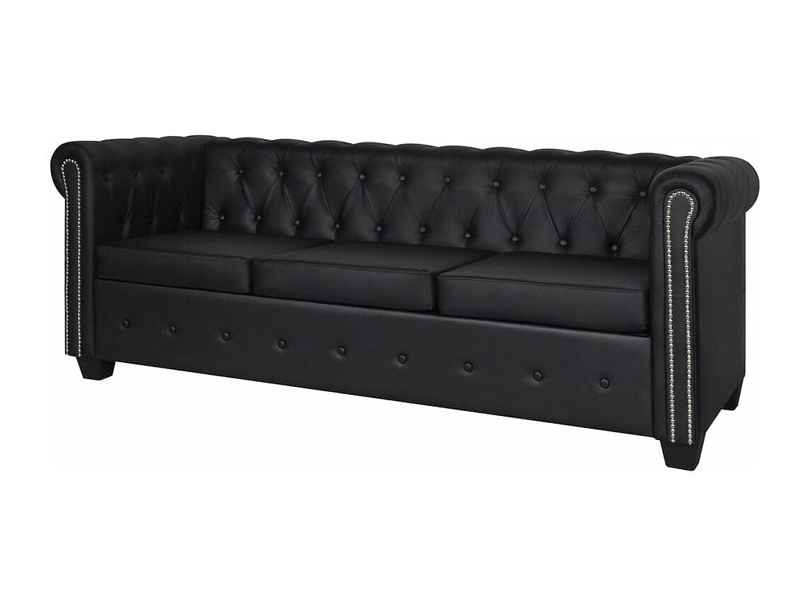 Canapé Chesterfield droit 3 places noir simili cuir