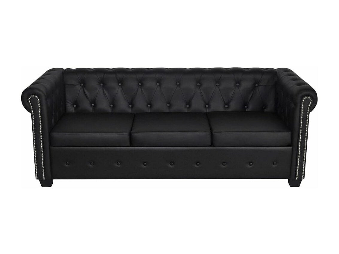 Canapé Chesterfield droit 3 places noir simili cuir