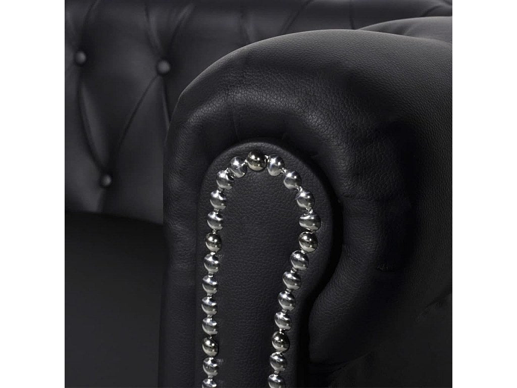 Canapé Chesterfield droit 3 places noir simili cuir