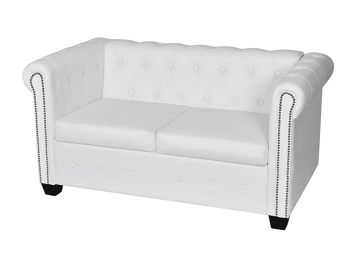 Canapé Chesterfield droit 2 places blanc simili cuir