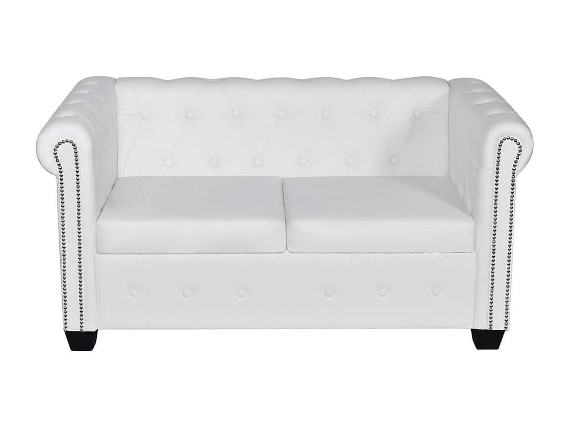 Canapé Chesterfield droit 2 places blanc simili cuir