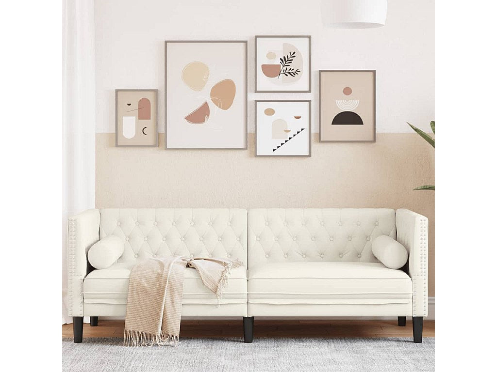 Canapé Chesterfield droit 3 places beige velours