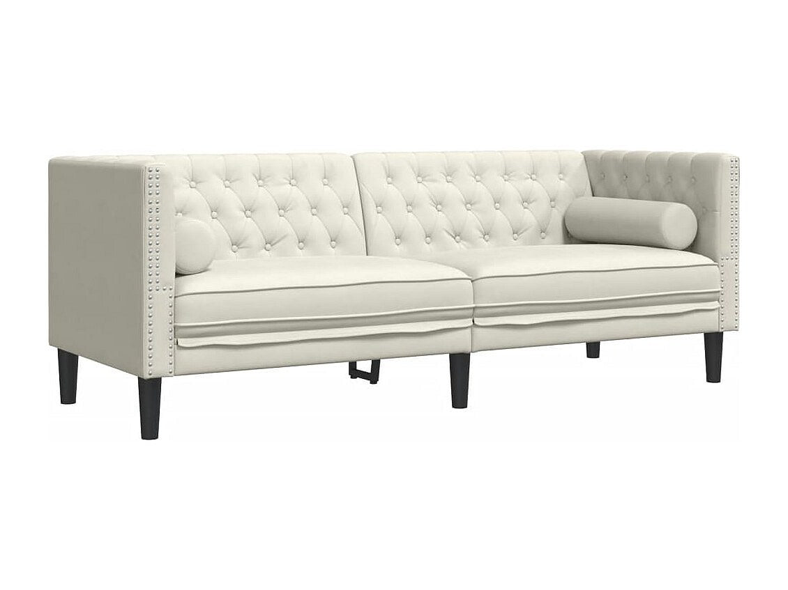 Canapé Chesterfield droit 3 places beige velours