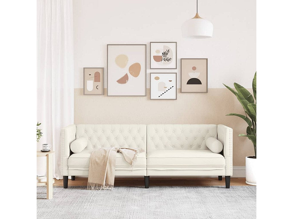 Canapé Chesterfield droit 3 places beige velours