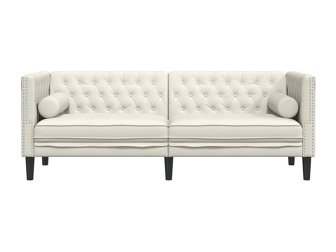 Canapé Chesterfield droit 3 places beige velours