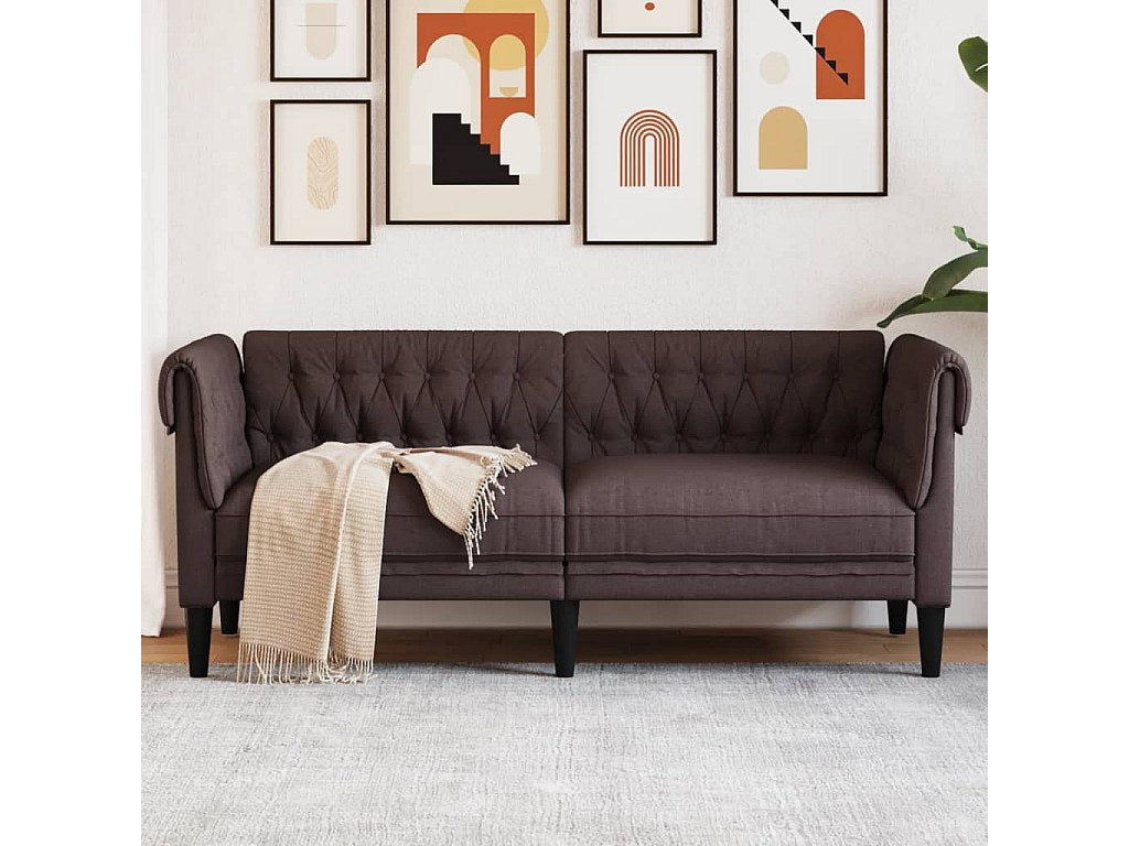 Canapé Chesterfield droit 2 places marron tissu
